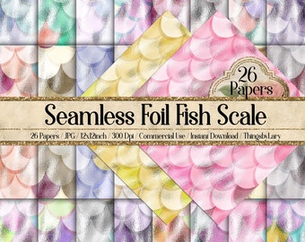26 Seamless Foil Mermaid Dragon Fish Scale Digital Papers 12" 300 Dpi Instant Download Scrapbook Paper Planner Magic Fairy Tale Kid Paper