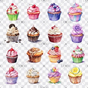 16 Watercolor Cupcakes Vol 1 PNG Images Instant Download Commercial Use ...