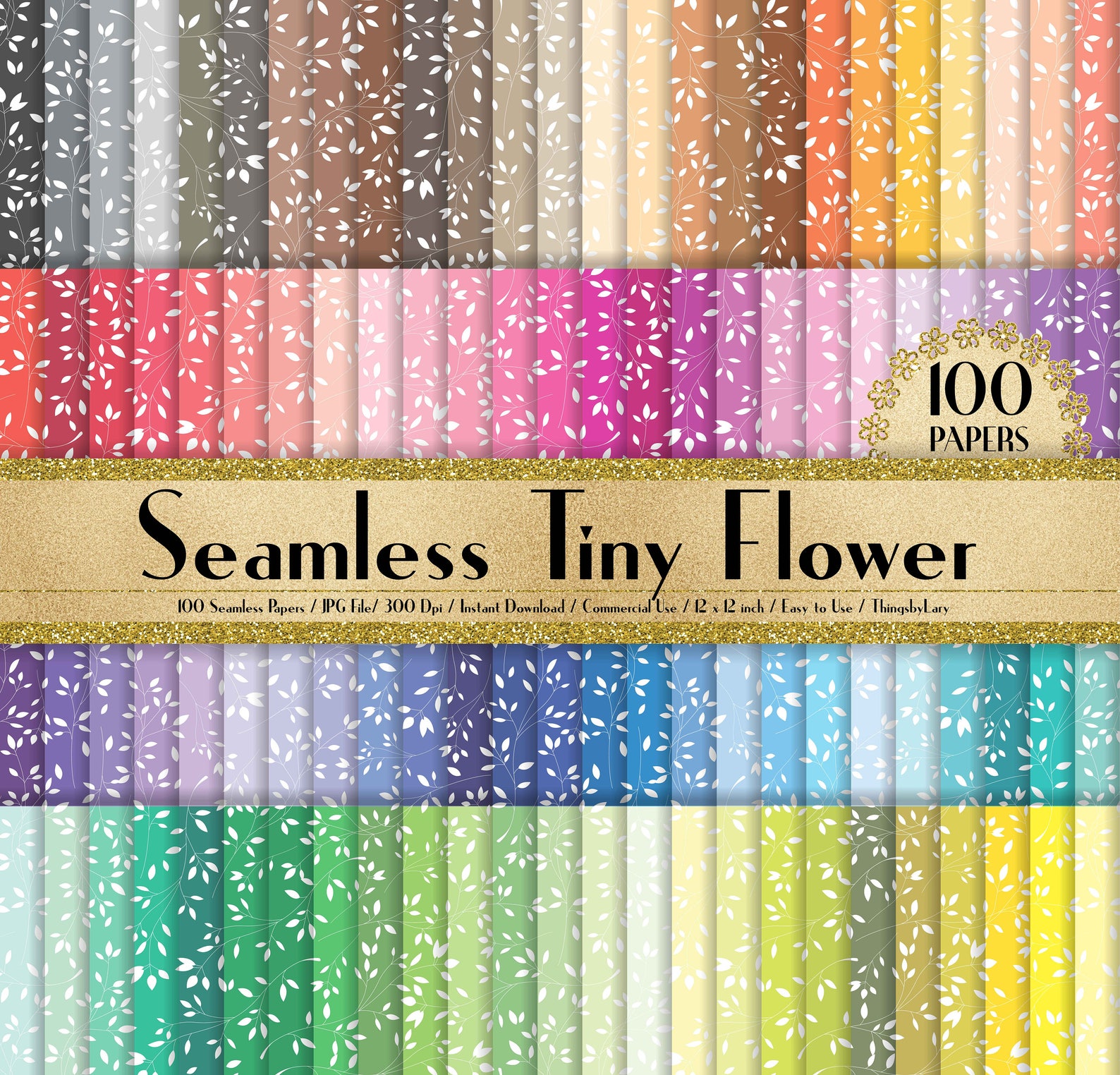 100 Seamless Tiny Flower Papers in 12" X 12", 300 Dpi Planner Paper ...