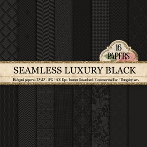 16 Seamless Luxury Black Digital Papers 300 dpi commercial use black gray pattern black damask black geometric art deco black houndstooth