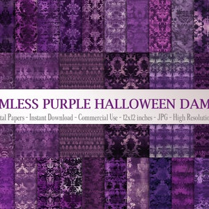 30 Seamless Vintage Purple Halloween Faded Damask Digtal Papers Commercial Use Royal Victorian Damask old fashioned Noblesse Halloween