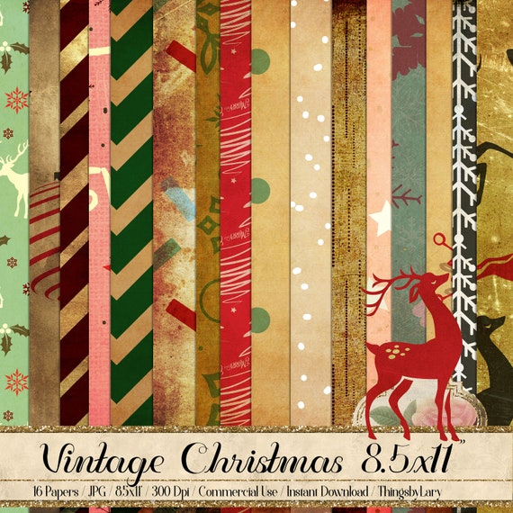 16 Antique Christmas Digital Paper 8.5x11 Instant Download