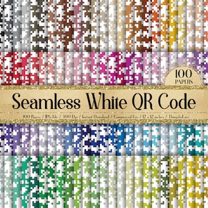 100 naadloze witte QR-code digitale papieren commercieel gebruik naadloos Pixel-betalingswinkellabel Inktvlekken willekeurig monochroom Geometrische camo