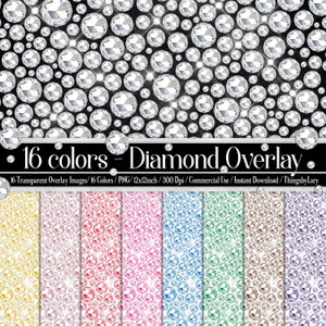 16 Real Diamond Overlay Images, Seamless Pattern, 16 Colors, Diamond Background, Seamless Diamond, Rhinestones Gemstones Commercial Use