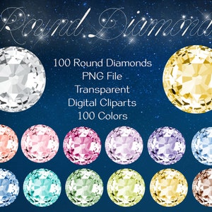 Cliparts de diamantes redondos de 100, 300 Dpi, descarga instantánea, uso comercial, bridal shower, imágenes prediseñadas digitales, invitación de boda, royal diamond