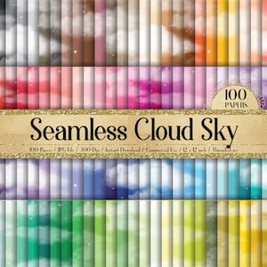100 Seamless Cloud Star Sky Digital Papers 12x12" 300 Dpi Uso commerciale Download immediato Stampabile Calendario Planner Carta Texture senza giunture