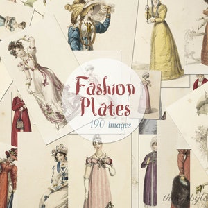 190 Vintage Hand colored Fashion Plates Mega Bundle Ephemera Vol.1 Commercial Use vintage fashion woman Plates antique Plates antique stock