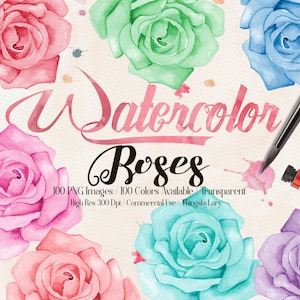 100 Hand Painted Watercolor Vintage Rose Clipart, Watercolor Clipart, Vintage Clipart, 100 PNG Clipart, Planner Clipart, Valentine Clip Art