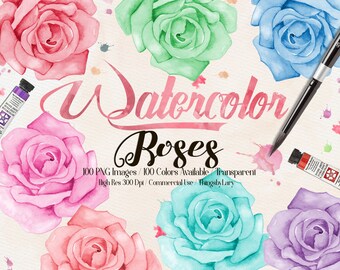 100 Hand Painted Watercolor Vintage Rose Clipart, Watercolor Clipart, Vintage Clipart, 100 PNG Clipart, Planner Clipart, Valentine Clip Art