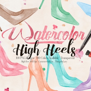 100 Hand Painted Watercolor Shiny High Heels Cliparts, Scrapbook, Shiny Pumps, Fashion Cliparts, Bridal Shoes, Bridal Shower, Valentine Gift