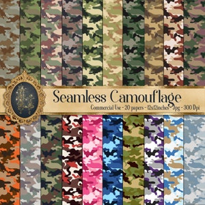 20 Seamless Military Camouflage Digital Papers 12&quot; 300 Dpi Military Scrapbook US Army Camouflage US Navy Camouflage US Air Force camouflage