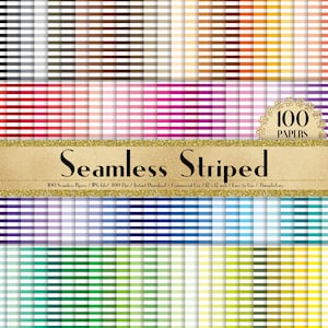 100 papiers à motifs rayés sans soudure en 12 « x 12 », papier planificateur 300 Dpi, utilisation commerciale, papier scrapbook, papier arc-en-ciel, 100 papiers rayés
