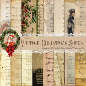 16 Vintage Weihnachtsmusik Sheet Digital Papers 12x12 "Christian Hymns Songs Silent Night Christmas Carol Holy Night Santa Decoupage Kit
