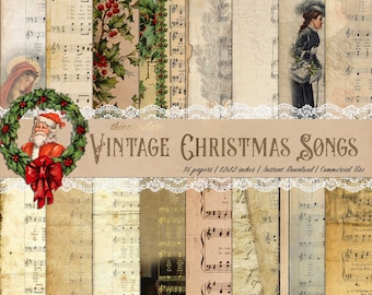 16 Spartiti musicali natalizi vintage Documenti digitali 12x12" Inni cristiani Canzoni Silent Night Christmas Carol Holy Night Babbo Natale kit decoupage