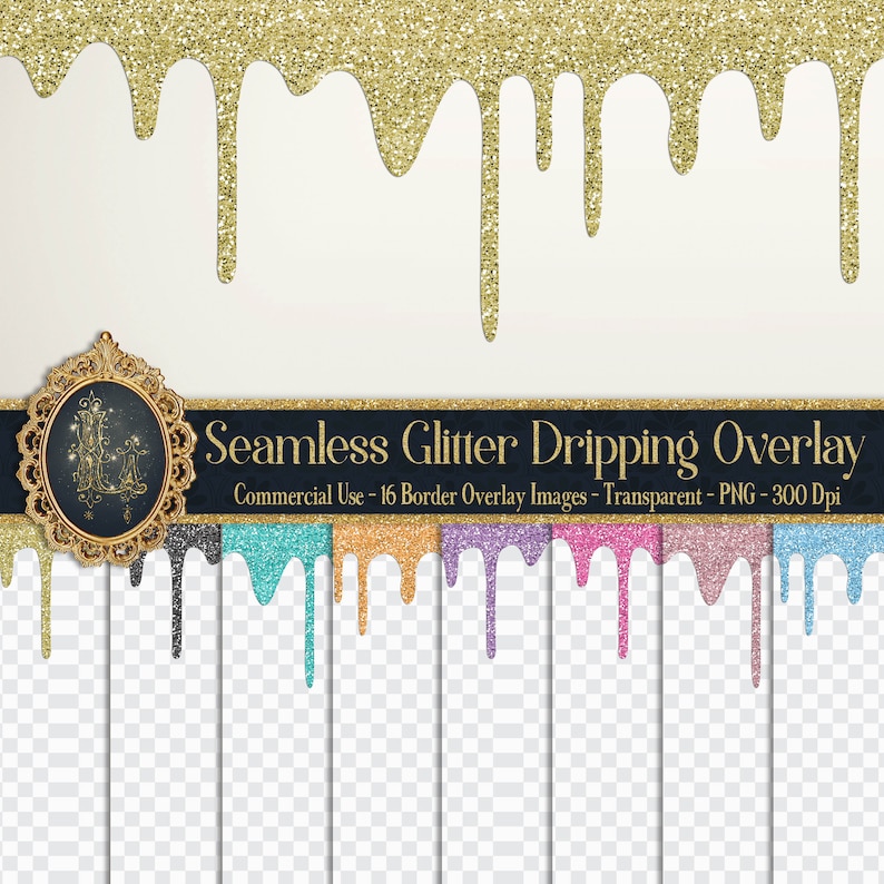 Download 16 Seamless Glitter Dripping Overlay Images 16 Colors Gold ...