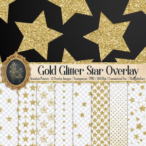 12 imagens de sobreposição de estrela com brilho dourado, PNG transparente 300 Dpi 12 polegadas para uso comercial, download instantâneo, padrão sem emenda, sobreposição de brilho dourado