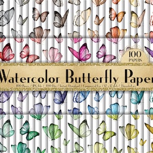100 Seamless Watercolor Butterfly Paper in 12inch,300 Dpi Planner Paper,Scrapbook Paper,Rainbow Paper,Watercolor butterfly