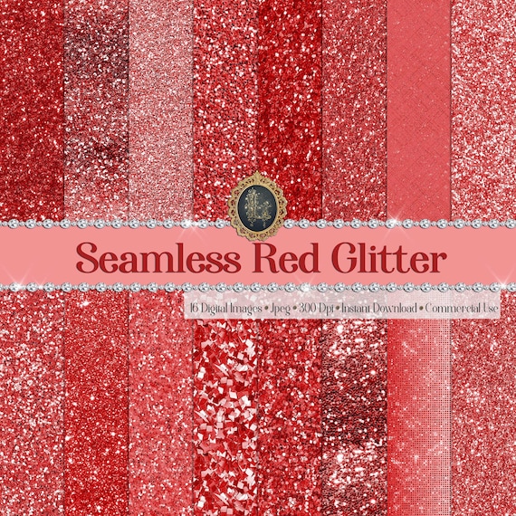 16 Seamless Red Glitter Digital Papers Commercial Use Shimmering