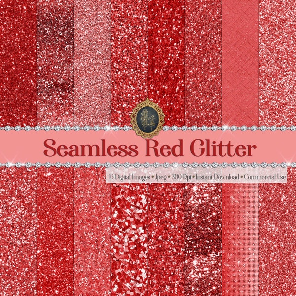 16 Seamless Red Glitter Digital Papers commercial use Shimmering Glitter Ombre Glitter Christmas Glitter New Year Party Glitter Red Confetti