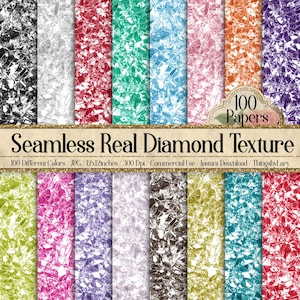 May include: A set of 100 digital paper textures featuring a seamless real diamond pattern in various colors. Each paper is 12x12 inches and 300 dpi. The text "100 Papers" is visible in the image.