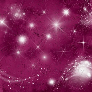 May include: A pink background with a sparkling galaxy of white stars. The stars are of varying sizes and brightness, creating a sense of depth and wonder.