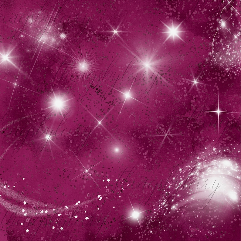May include: A pink background with a sparkling galaxy of white stars. The stars are of varying sizes and brightness, creating a sense of depth and wonder.