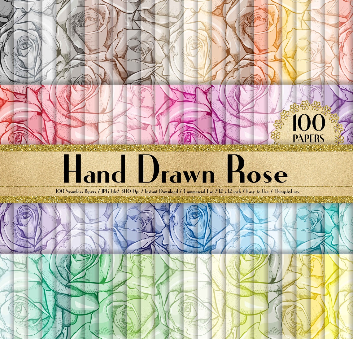 100 Seamless Rose Papers in 12 X 12 300 Dpi - Etsy