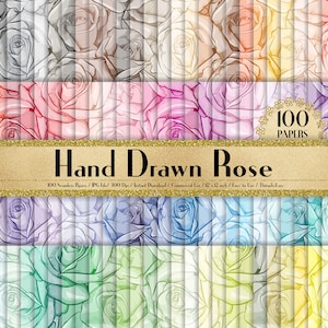 100 naadloze rozenpapieren in 12" x 12", 300 Dpi plannerpapier, scrapbookpapier, regenboogpapier, 100 bloempapieren, 100 rozenpapier, met de hand getekend