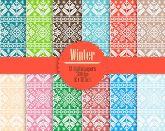 12 Winter Pattern Digital Papers 12", Winter Digital Papers, Digital Paper Pack