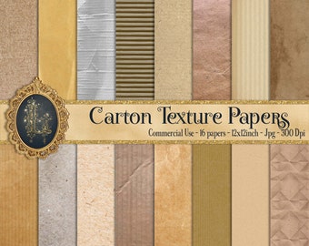 16 Carton Texture Papers, Digital Paper, Digital Carton, Instant Download, Commercial Use, Cardboard Paper, Carft Paper, Vintage Paper