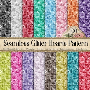 100 nahtlose Glitzer-Herzen-Muster, digitale Papiere, kommerzielle Nutzung, Herzform, glitzert, Valentinstag-Hintergrund, Partikel, Liebe, Lametta, Pailletten