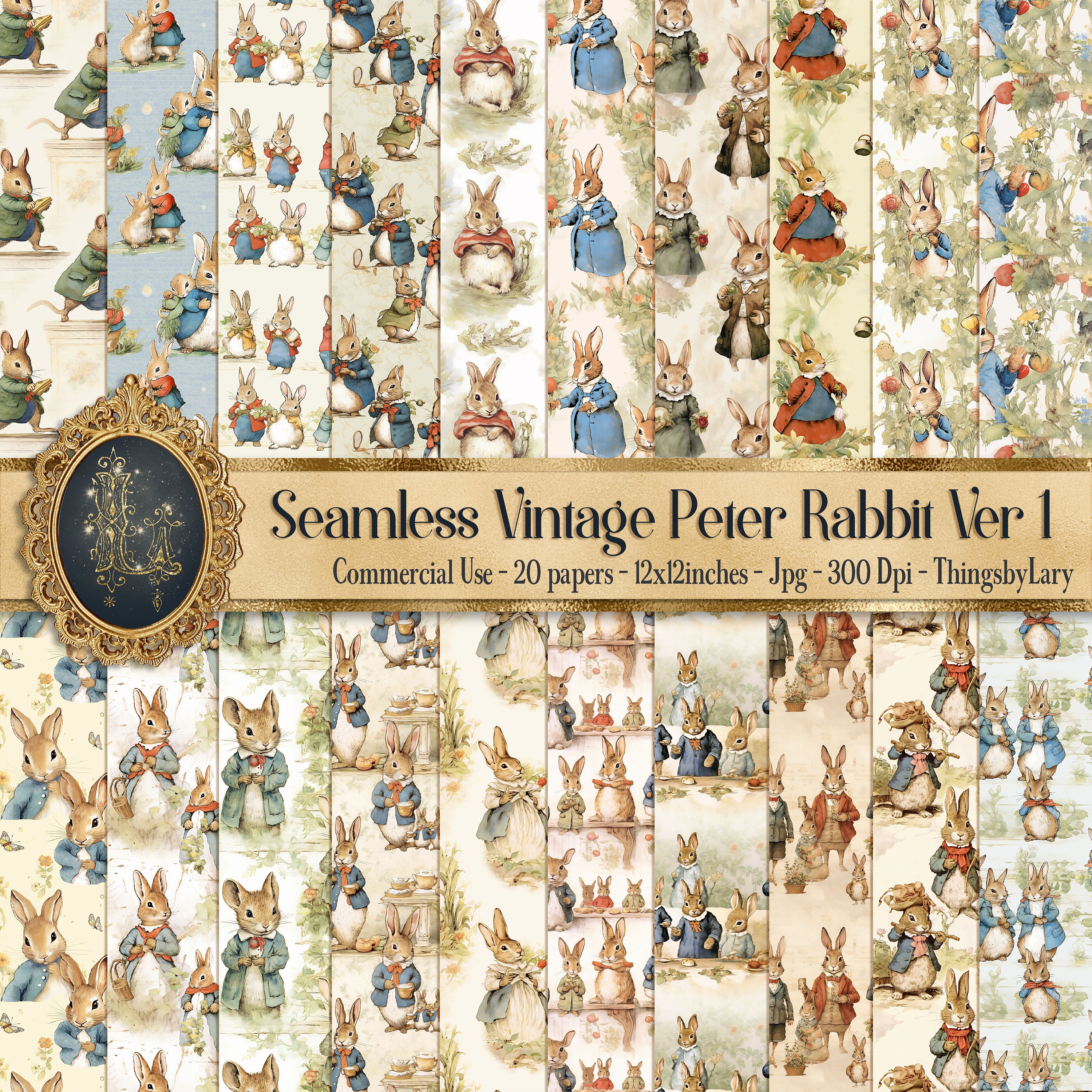 20 Seamless Vintage Peter Rabbit Ver 1 Digital Papers Commercial Use The Tale of Peter Rabbit children books British landscape country life