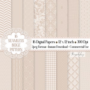 16 Seamless Luxury Beige Neutral Sand Dollar Digital Papers 300 dpi uso commerciale art deco houndstooth carta pastello a spina di pesce shabby chic
