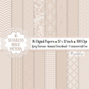 16 Seamless Luxury Beige Neutral Sand Dollar Digital Papers 300 dpi commercial use art deco houndstooth pastel paper herringbone shabby chic