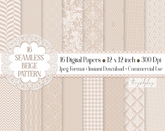 16 Seamless Luxury Beige Neutral Sand Dollar Digital Papers 300 dpi commercial use art deco houndstooth pastel paper herringbone shabby chic