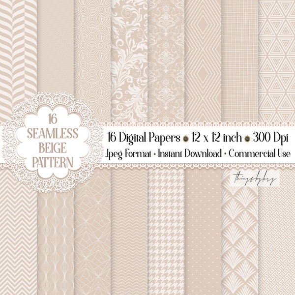 16 Seamless Luxury Beige Neutral Sand Dollar Digital Papers 300 dpi commercial use art deco houndstooth pastel paper herringbone shabby chic