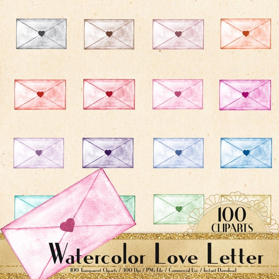100 Aquarell Liebe Brief Umschlage Liebe Clipart Aquarell Etsy