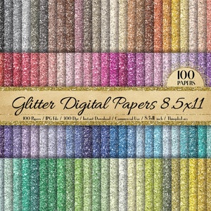100 Glitter Digital Papers 8.5x11&quot; 300 Dpi Planner Paper Commercial Use Instant Download Scrapbook Rainbow Journal Gold Glitter