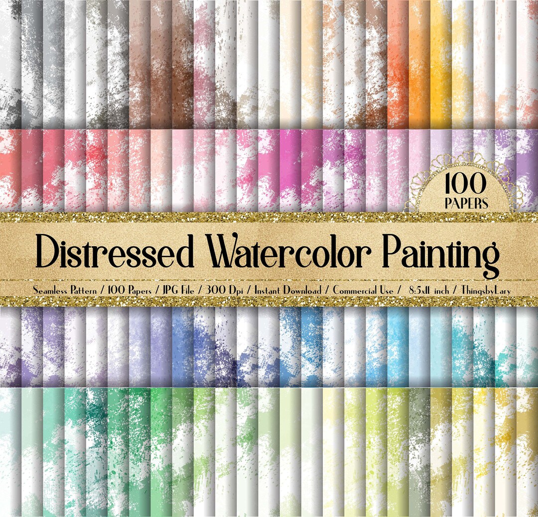 100 Distressed Watercolor Painting Digital Papers 8.5x11inch 300 Dpi ...