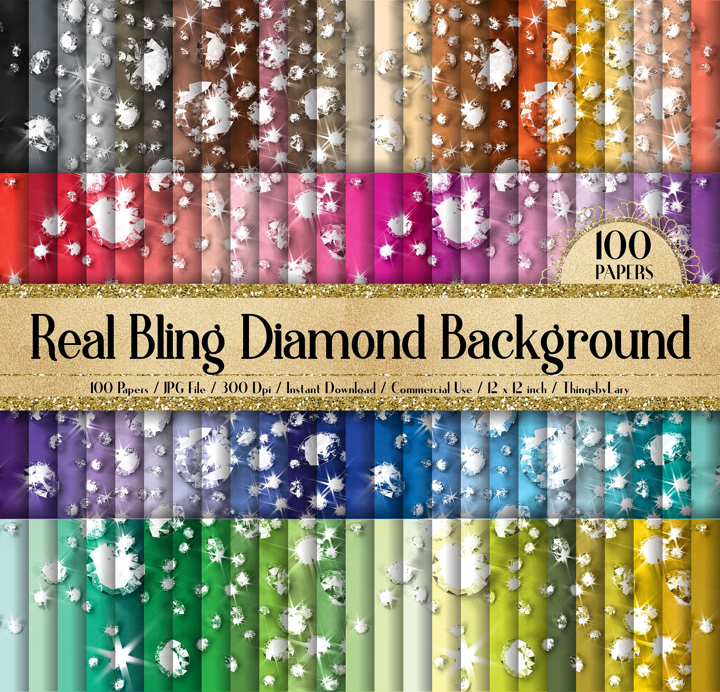 100 Bling Bling Real Diamond Background Digital Papers 12x12" 300 Dpi ...