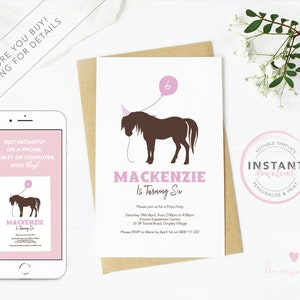 Personalised Pony Party Birthday Invitation | Instant Download | Editable Invitation | Girls Party Invitations