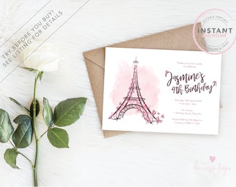 Paris Birthday Invitation | Instant Download | Editable Invitation | Girls Party Invitations