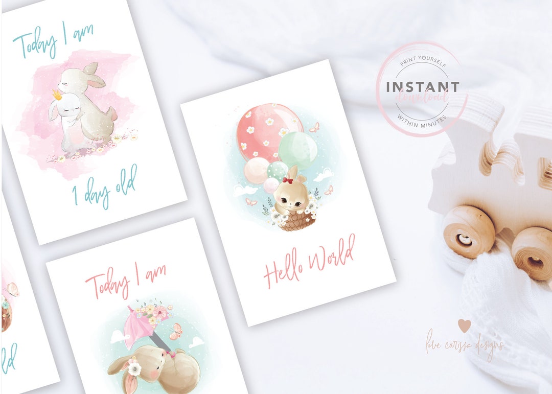 Girl Woodland Animals | Wilderness | Baby Milestone Cards | Instant ...