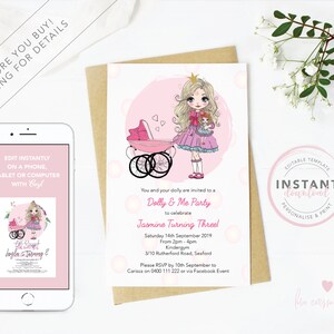 Dolly & Me Party | Birthday Invitation | Instant Download | Editable Invitation | Girls Party Invitations