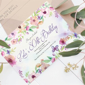 Floral Birthday Invitation | 80th Birthday | Instant Download | Editable Invitation | Party Invitations