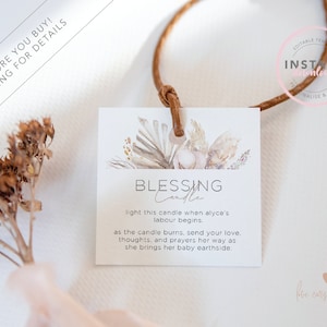 Boho Blessingway Kerzenanhänger | Sofort Download | Bearbeitbares Etikett | Müttersegen | Ausdrucke