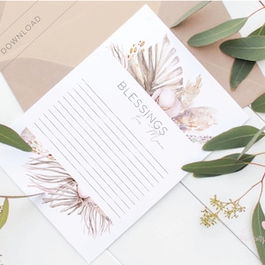 Boho Blessingway / Bendiciones para mamá / Deseos para bebé / Tarjetas de bendición para madres / Digital / Imprimible