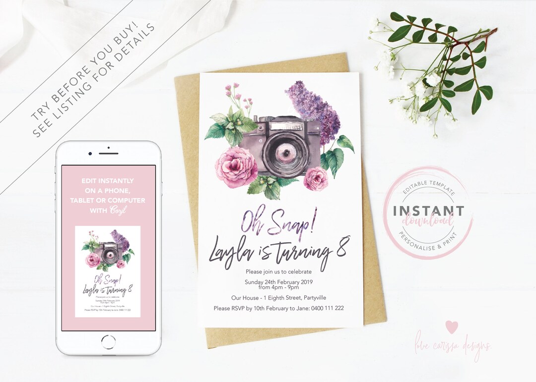 Oh Snap Camera Birthday Invitation | Instant Download | Editable ...