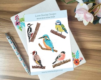 Illustrated British Birds Sticker Sheet | Garden Birds Stickers | Multipack