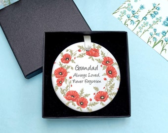 Poppy Wreath Memorial Decoration | Remembrance Ceramic Ornament | Personalised Poppy Keepsake | Always Loved Never Forgotten